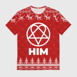 Мужская футболка 3D Новогодний HIM с оленями