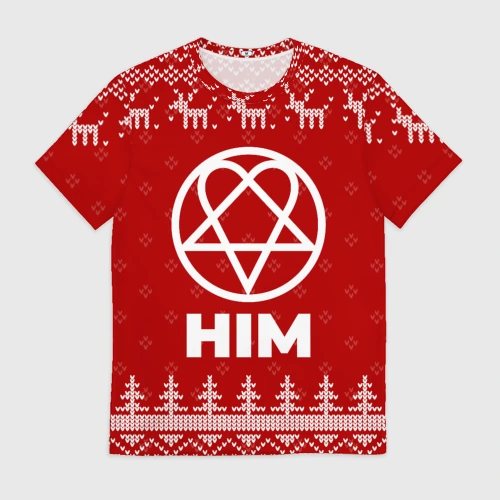 Мужская футболка 3D Новогодний HIM с оленями