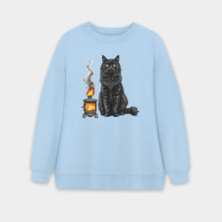 Женский свитшот oversize без начеса хлопок Кот с печкой