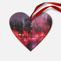 Деревянная игрушка Сердце Огни города мастихином - нейросеть