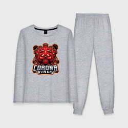 Женская пижама с лонгсливом хлопок Страшный коронавирус
