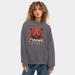 Женский свитшот oversize без начеса хлопок Страшный коронавирус - фото 2
