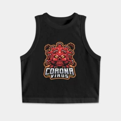 Женская укороченная майка-топ хлопок Страшный коронавирус