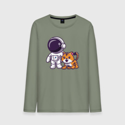 Мужской лонгслив хлопок Космонавт и тигрёнок