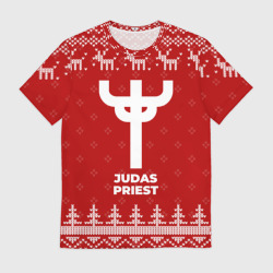 Мужская футболка 3D Новогодний Judas Priest с оленями