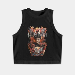 Женская укороченная майка-топ хлопок Гарри Поттер на фоне феникса и пегаса