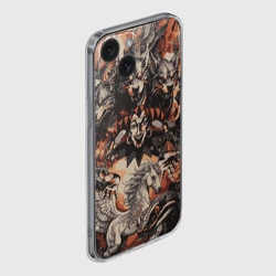 Чехол для iPhone 15 силиконовый с защитой камеры Логотип король и шут на фоне мифических животных - фото 2