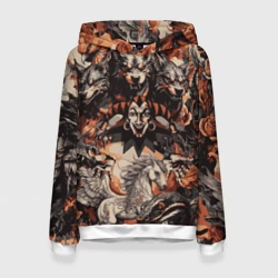 Женская толстовка 3D Логотип король и шут на фоне мифических животных