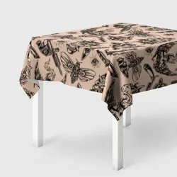 Скатерть 3D Татуировка с цикадой и демоном Они - паттерн