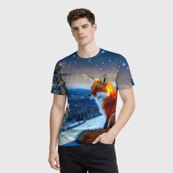 Мужская футболка 3D Лисичка в зимнем лесу - фото 2