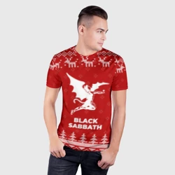 Мужская футболка 3D Slim Новогодний Black Sabbath с оленями - фото 2