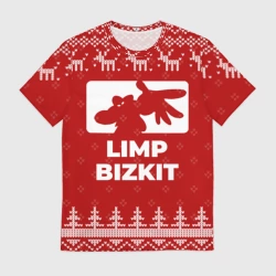 Мужская футболка 3D Новогодний Limp Bizkit с оленями