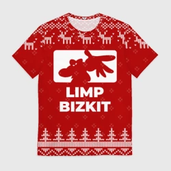 Мужская футболка 3D Новогодний Limp Bizkit с оленями