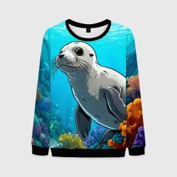 Мужской свитшот 3D Белый тюлень