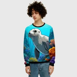 Мужской свитшот 3D Белый тюлень - фото 2