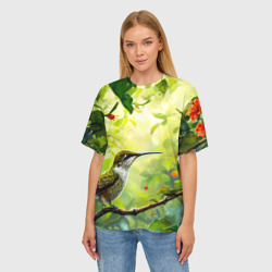 Женская футболка oversize 3D Колибри в цветах - фото 2