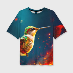 Женская футболка oversize 3D Колибри в огне