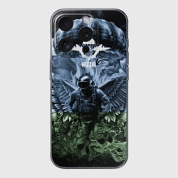 Чехол для iPhone 15 Pro Max силиконовый с защитой камеры Десант ВДВ в тоне флага десантиков