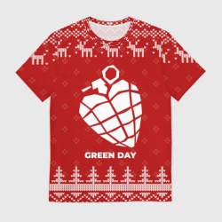 Мужская футболка 3D Новогодний Green Day с оленями