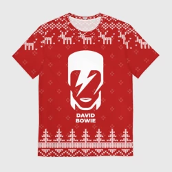 Мужская футболка 3D Новогодний David Bowie с оленями