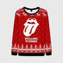 Мужской свитшот 3D Новогодний Rolling Stones с оленями