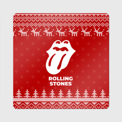 Магнит виниловый Квадрат Новогодний Rolling Stones с оленями