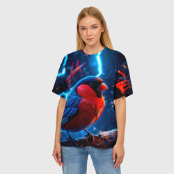 Женская футболка oversize 3D Снигирь и молнии - фото 2