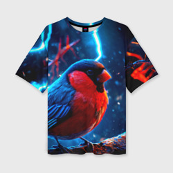 Женская футболка oversize 3D Снигирь и молнии
