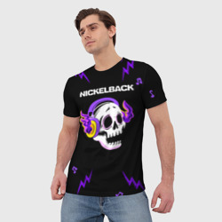 Мужская футболка 3D Nickelback неоновый череп - фото 2