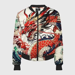 Женский бомбер 3D Красный дракон в японском стиле ирезуми