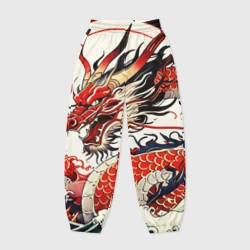 Женские джоггеры оверсайз 3D Красный дракон в японском стиле ирезуми