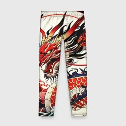Детские леггинсы 3D Красный дракон в японском стиле ирезуми