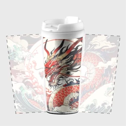 Термокружка-непроливайка Красный дракон в японском стиле ирезуми - фото 2