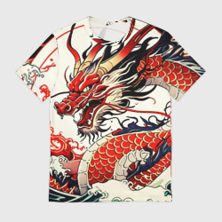 Мужская футболка 3D Красный дракон в японском стиле ирезуми
