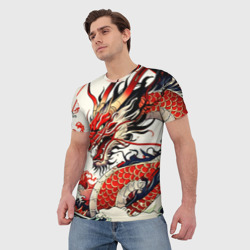 Мужская футболка 3D Красный дракон в японском стиле ирезуми - фото 2