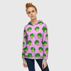 Женская толстовка 3D на молнии Фиолетовый брокколи - фото 2