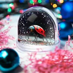 Игрушка Снежный шар Божья коровка на черном - фото 2
