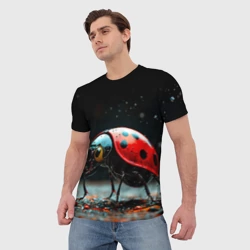 Мужская футболка 3D Божья коровка на черном - фото 2