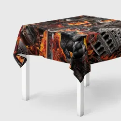 Скатерть 3D Гладиатор и минотавр на фоне огня мечей и щитов