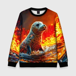 Детский свитшот 3D Тюлень в огне