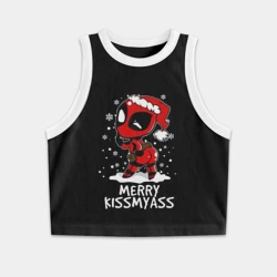 Женская укороченная майка-топ хлопок Deadpool - merry kiss my ass