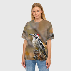 Женская футболка oversize 3D Дятел в лесу - фото 2