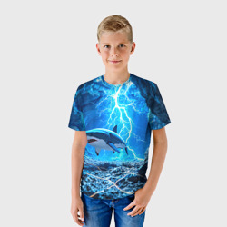 Детская футболка 3D Акула и разряд молнии - фото 2