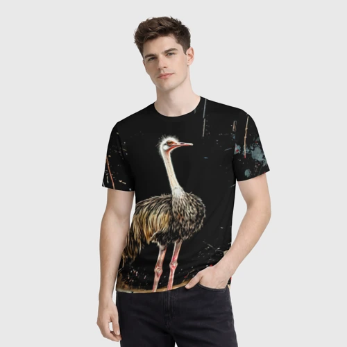 Мужская футболка 3D с принтом Страус, фото на моделе #1