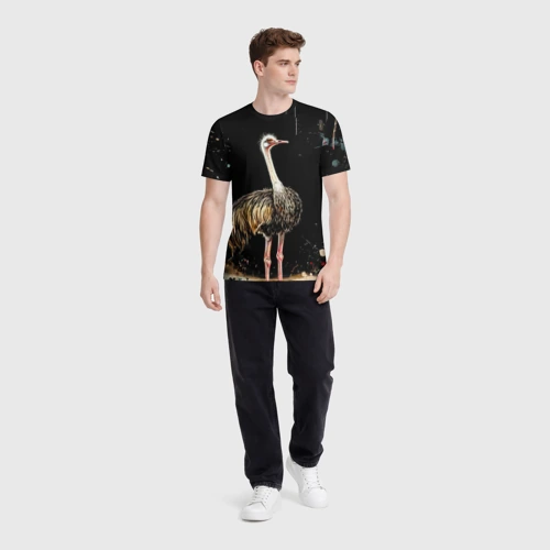 Мужская футболка 3D с принтом Страус, вид сбоку #3