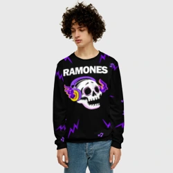 Мужской свитшот 3D Ramones неоновый череп - фото 2