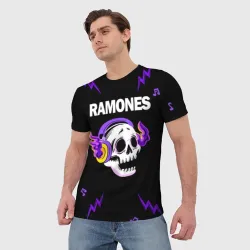 Мужская футболка 3D Ramones неоновый череп - фото 2