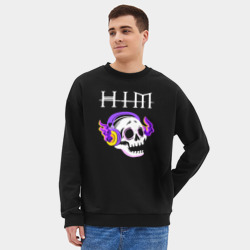 Мужской свитшот oversize без начеса хлопок HIM - неоновый череп - фото 2