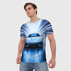 Мужская футболка 3D Спорткар на скорости - фото 2