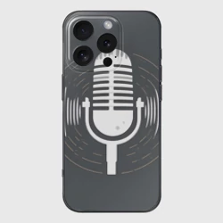 Чехол для iPhone 16 Pro силиконовый с защитой камеры Микрофон на сером фоне